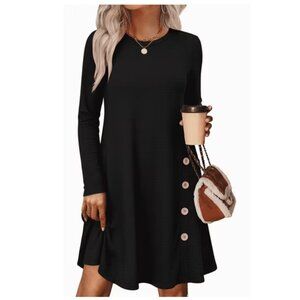 SOMER Long Sleeve Crew Neck Black Button Side Causal with Pockets Size XL NWT